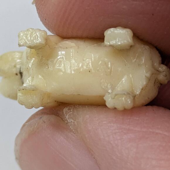 Vintage Miniature Celluloid Bulldog Dog Charm Japan Cream with Collar & Ring - Picture 3 of 4